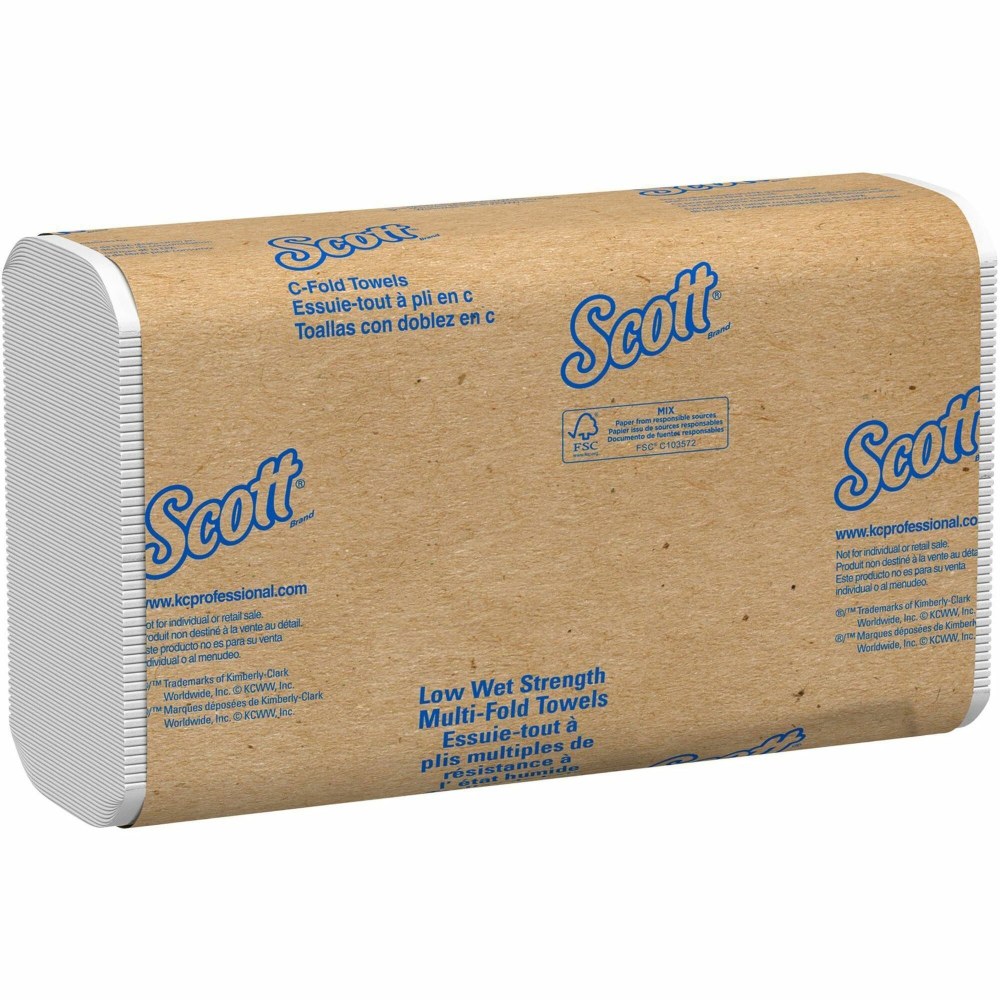 Scott Essential Low Wet Strength Towels - C-fold - 10.10in Width x 13.10in Length - White - 200/Pack - 12 / Carton MPN:06041