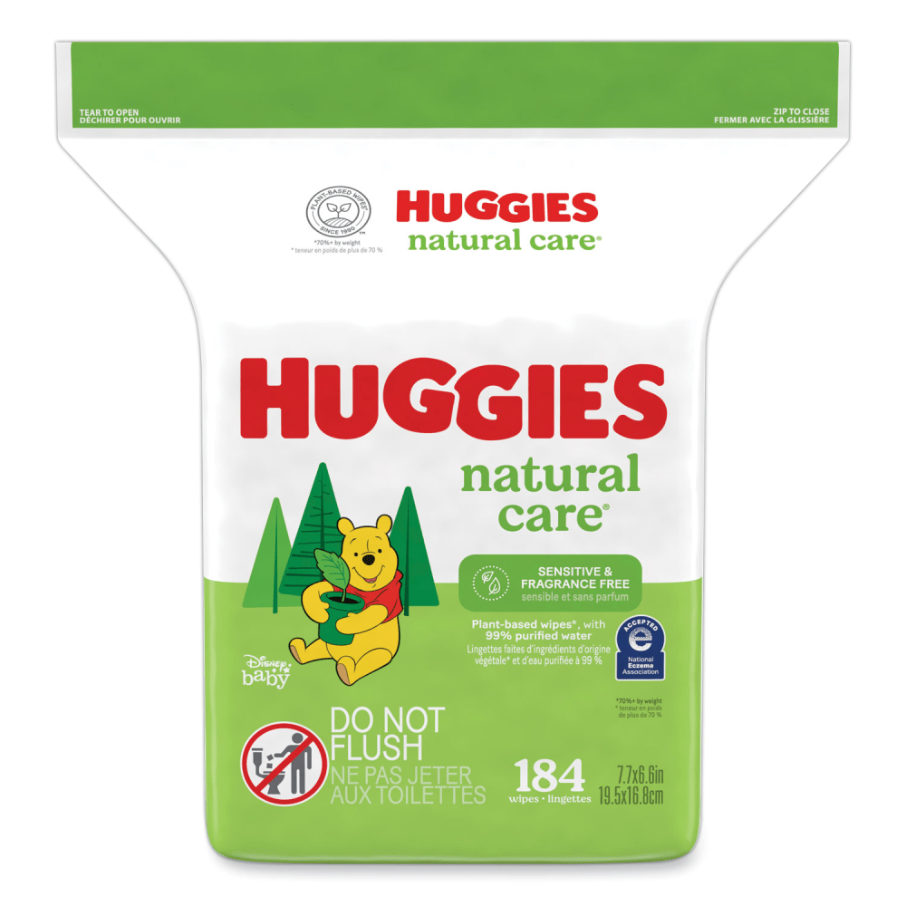 Huggies Natural Care Sensitive Baby Wipes, 1-Ply, 3.88 x 6.6, Unscented, White, 184/Pack, 3 Packs/Carton MPN:31816