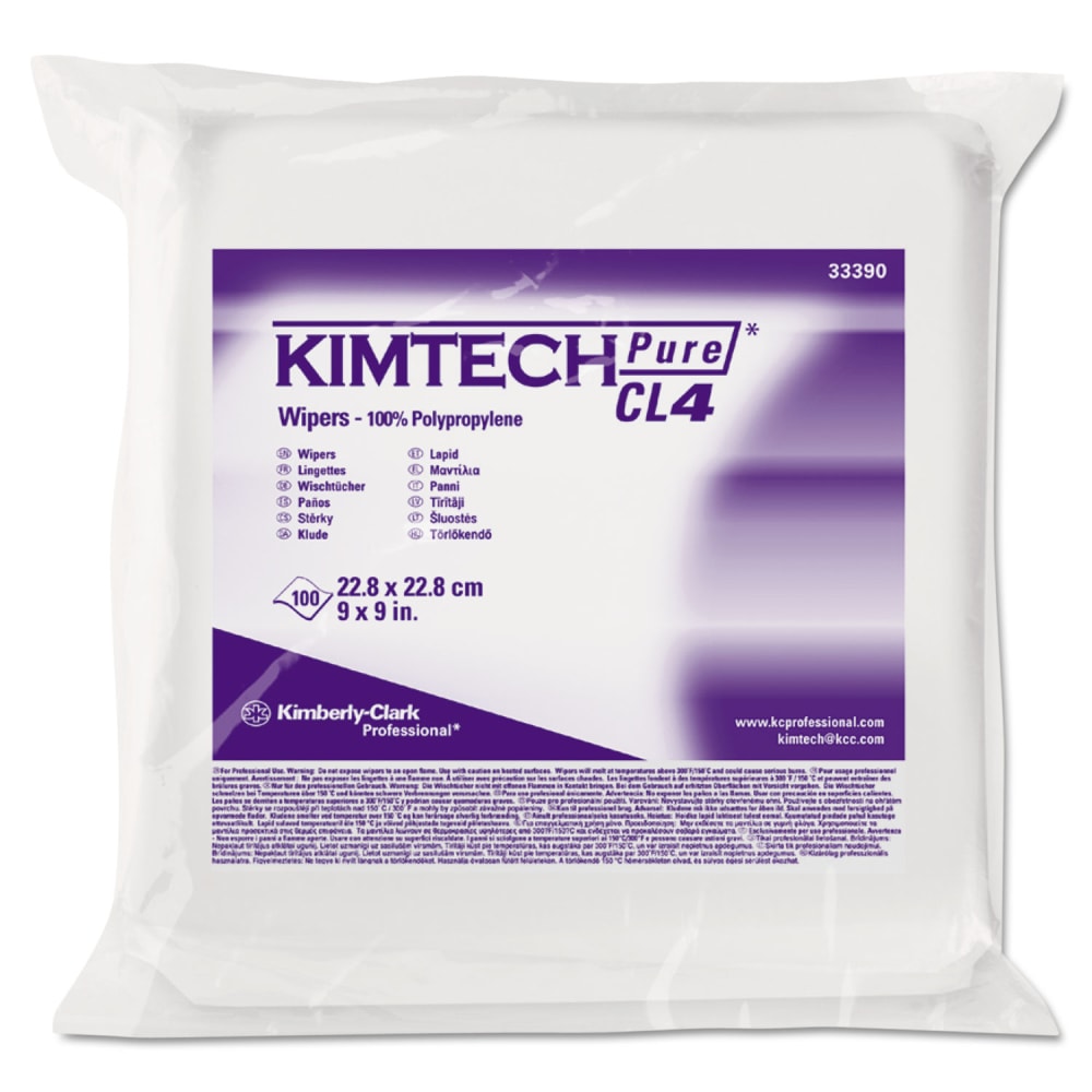 Kimtech W4 Critical Task Wipers, Flat Double Bag, 3-Ply, 9 x 9, Unscented, White, 100/Bag, 5 Bags/Carton MPN:33390