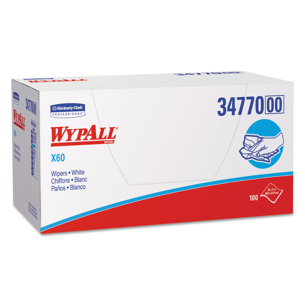 WypAll General Clean X60 Cloths, 1/4 Fold, 11 x 23, White, 100/Box, 9 Boxes/Carton MPN:34770