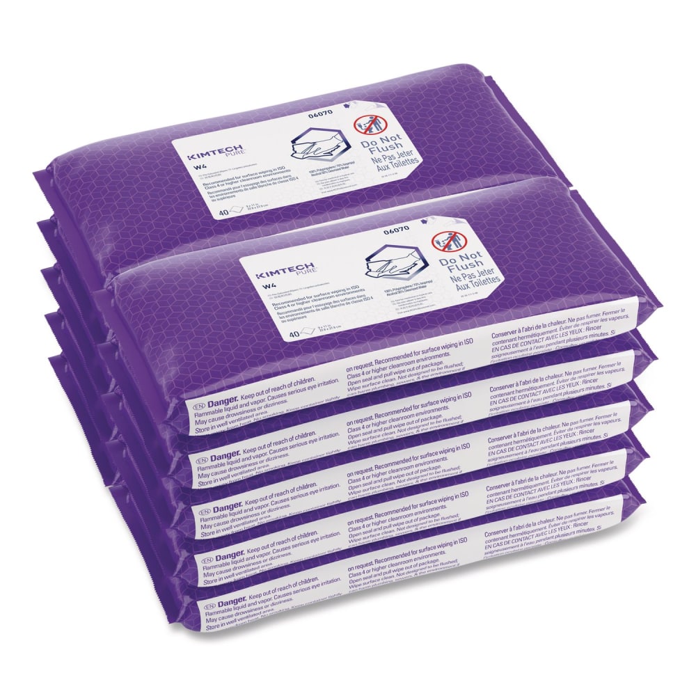 Kimtech W4 PreSat Alcohol Wipers, 70% IPA, 1-Ply, 9 x 11, White, 40/Pack, 10 Packs/Carton MPN:6070