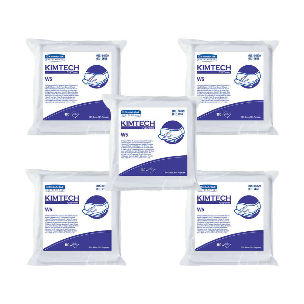 Kimtech W5 Critical Task Wipers, Flat Double Bag, Spunlace, 9 x 9, Unscented, White, 100/Pack, 5 Packs/Carton MPN:6179