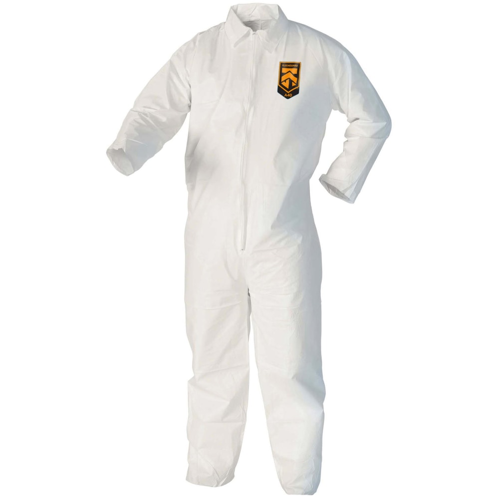 Kleenguard A40 Coveralls - Zipper Front - Size Large - Liquid, Flying Particle Protection - White - Comfortable, Zipper Front, Breathable - 25/Carton MPN:44303