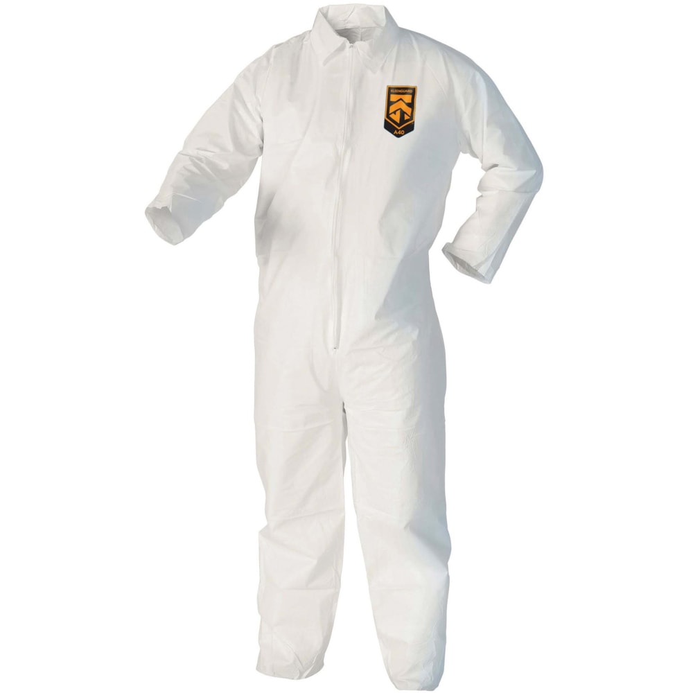 Kleenguard A40 Coveralls - Zipper Front - Extra Large Size - Liquid, Flying Particle Protection - White - Comfortable, Zipper Front, Breathable - 25 / Carton MPN:44304
