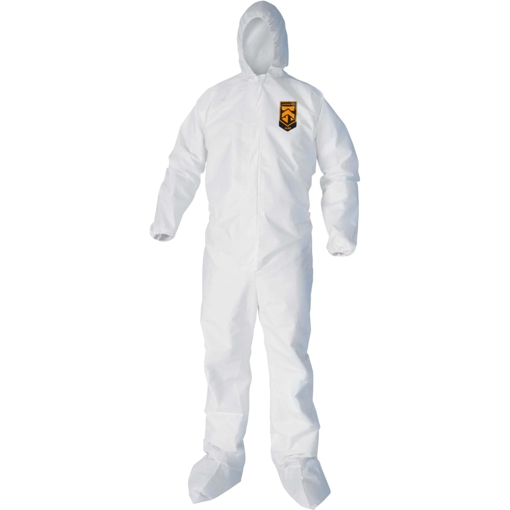 Kleenguard A40 Coveralls - Zipper Front, Elastic Wrists, Ankles, Hood & Boots - Large Size - Liquid, Flying Particle Protection - White - Hood, Zipper Front, Elastic Wrist, Elastic Ankle, Breathable, Low Linting - 25 / Carton MPN:44333
