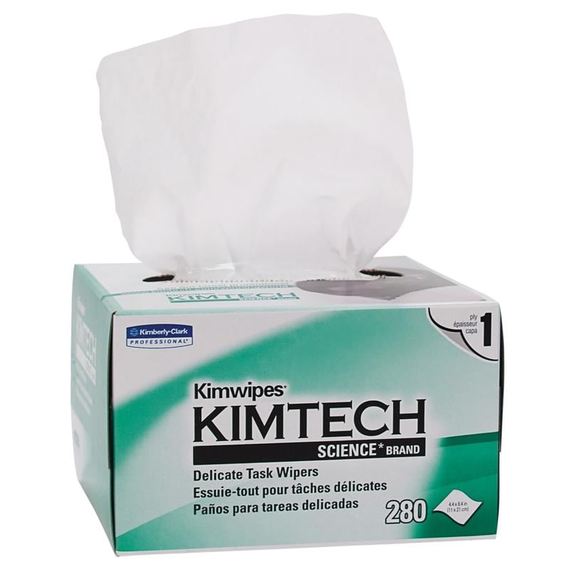 KIMTECH Kimwipes 1-Ply Delicate Task Wipers, 4-7/16in x 8-7/16in, White, Box Of 280 Wipes MPN:34155