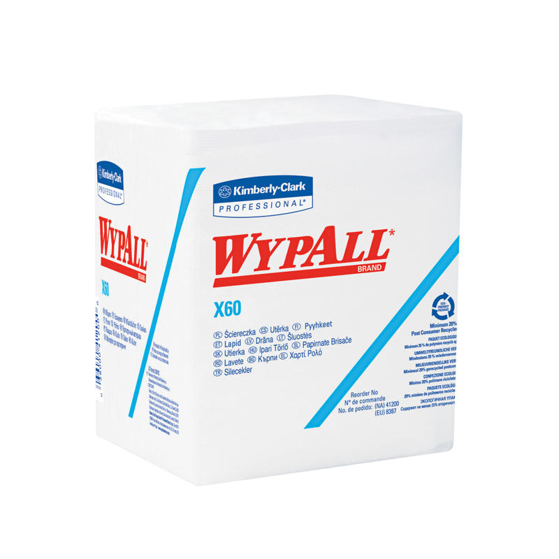 Kimberly-Clark WYPALL X60 Quarterfold Dry Wipers, Unscented, White, 76 Wipers Per Pack, Case Of 12 Packs MPN:34865
