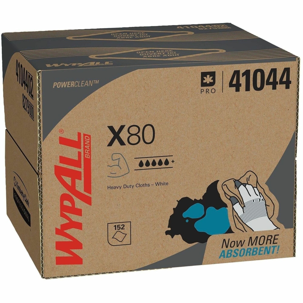 Wypall PowerClean X80 Heavy Duty Cloths - Brag Box - 11.10in Width x 16.80in Length - White - Pulp Fiber, Polypropylene - 152/Carton MPN:41044