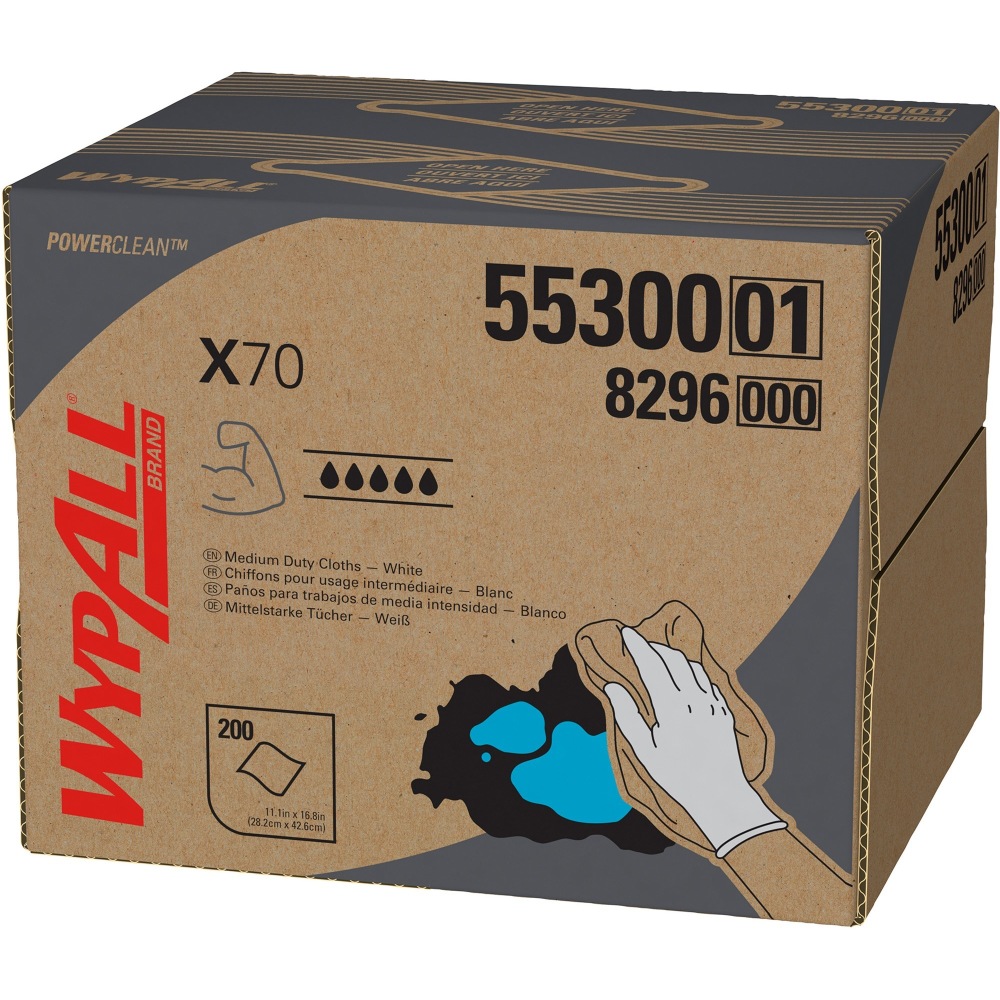 Wypall Power Clean X70 Medium Duty Cloths - 11.10in Width x 16.80in Length - White - Pulp Fiber, Polypropylene - 200/Carton MPN:55300