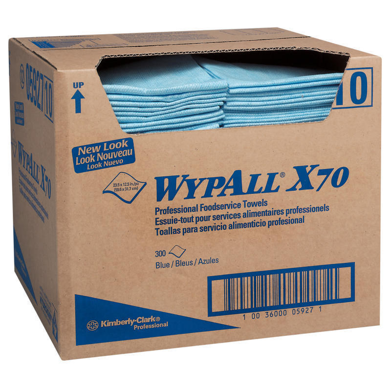 WypAll 70 Foodservice Towels, 1/4 Fold, 12-1/2in x 23-1/2, Unscented, Blue, Case Of 300 Towels MPN:5927