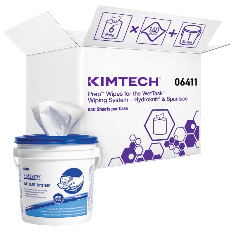KIMTECH WetTask System Prep Wipers, 12in x 6in, 140 Sheets Per Roll, Case Of 6 Rolls MPN:6411