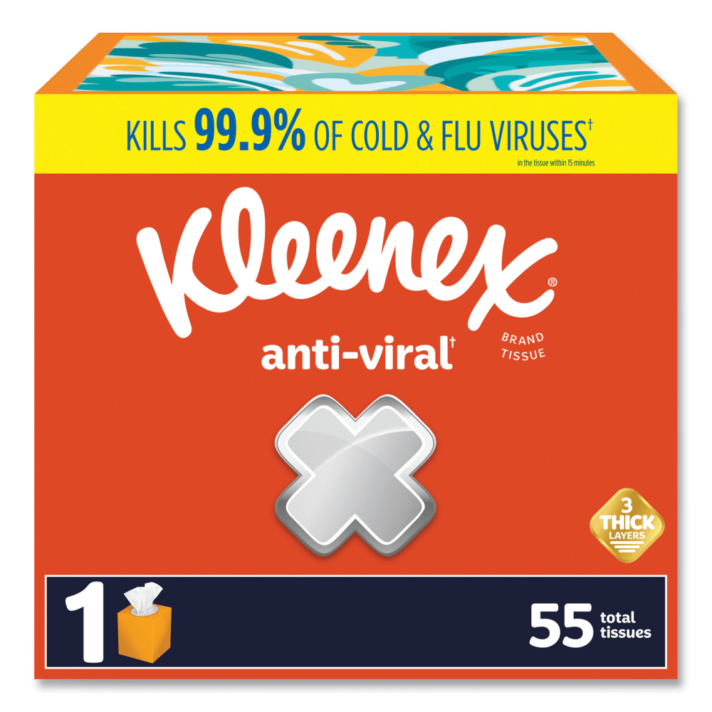 Kleenex Anti-Viral Facial Tissue, 3-Ply, White, 55 Sheets/Box, 27 Boxes/Carton MPN:54505