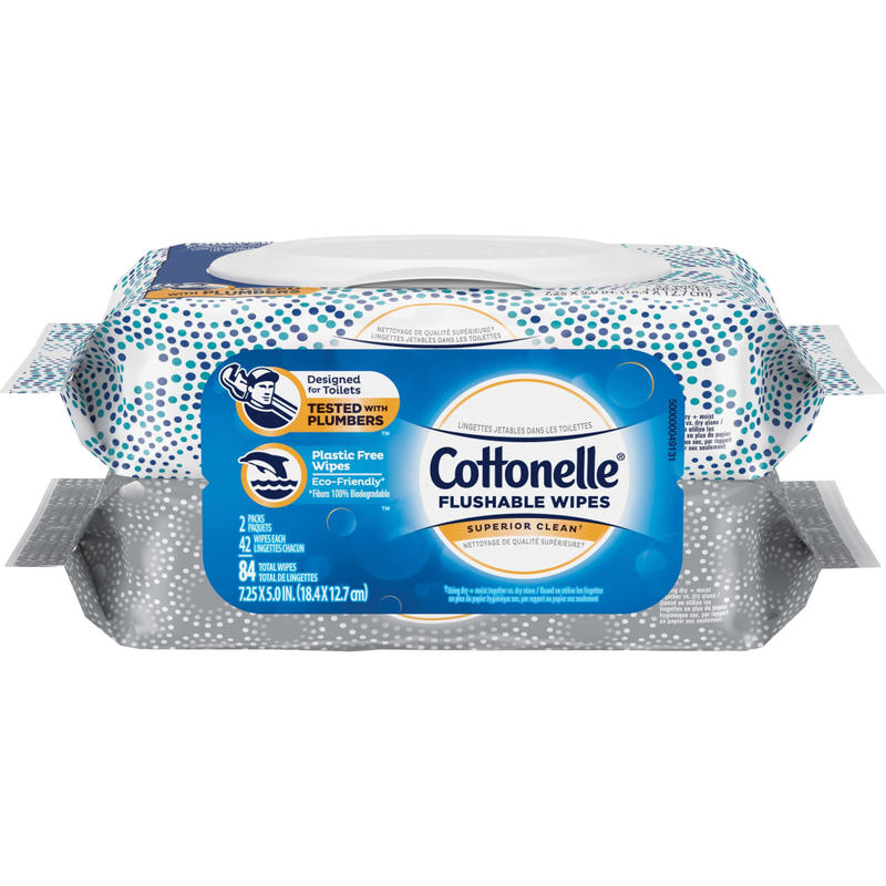 Cottonelle Flushable Wet Wipes - 7.25in Width x 5in Length - Wavy CleanRipple Texture - White - 42/Pack - 8 / Carton MPN:35970CT