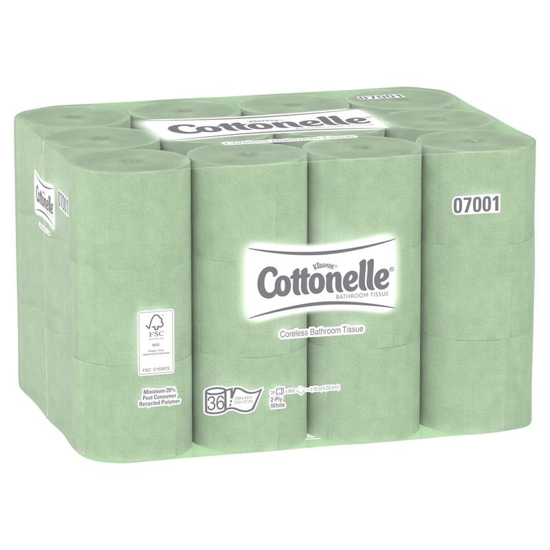Kleenex Cottonelle Coreless 2-Ply Toilet Paper, 800 Sheets Per Roll, Pack Of 36 Rolls MPN:07001