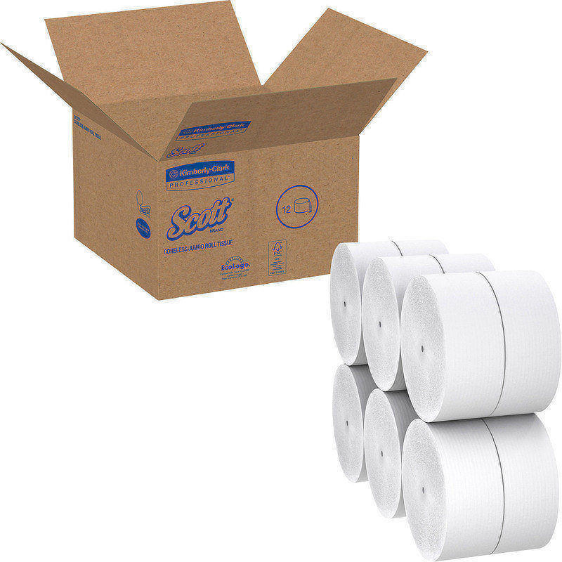 Scott Coreless High-Capacity Jumbo Roll Toilet Paper - 1 Ply - 3.78in x 2300 ft - 9in Roll Diameter - White - Fiber - 12 / Carton MPN:07005