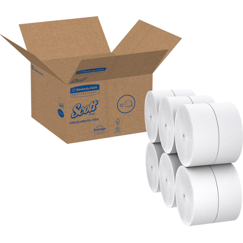 Scott Essential Jumbo Roll Coreless 2-Ply Toilet Paper, 1,150ft Per Roll, 65% Recycled, Pack Of 12 Rolls MPN:07006