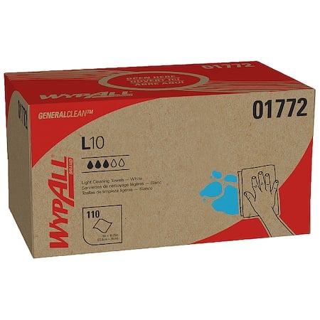 WypAll General Clean L10 Light Cleaning Towels (01772), Dairy Towels, 1-PLY, Pop-Up Box, White, PK18 MPN:01772