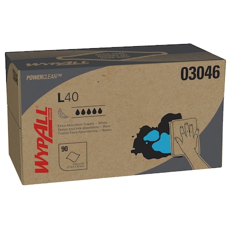 WypAll PowerClean L40 Extra Absorbent Towels (03046), Pop-Up Box, Limited Use Towels, White, PK9 MPN:03046