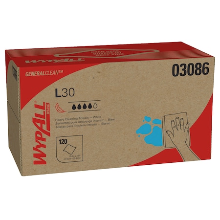 General Clean L30 Heavy Cleaning Towels, Strong & Soft Wipes, Pop-Up Box, White, 10 PK MPN:03086