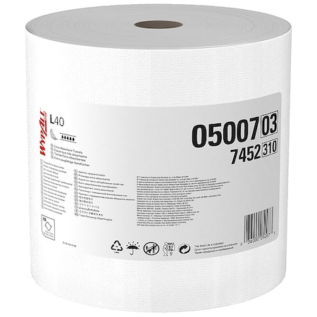 WypAll PowerClean L40 Extra Absorbent Towels (05007), Jumbo Roll, Limited Use Towels, White MPN:05007