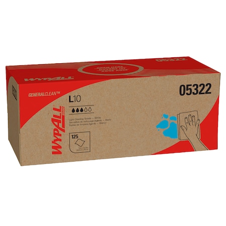 WypAll General Clean L10 Light Cleaning Towels (05322), Limited Use, 1-PLY, Pop-Up Box, White, PK18 MPN:05322