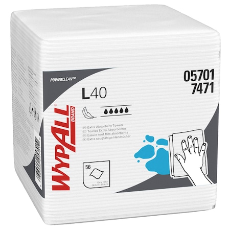 WypAll Dry Wipe, L40, 1/4 Fold, Super Heavy Absorbency, Good Wet Strength, 05701, 18 PK MPN:05701