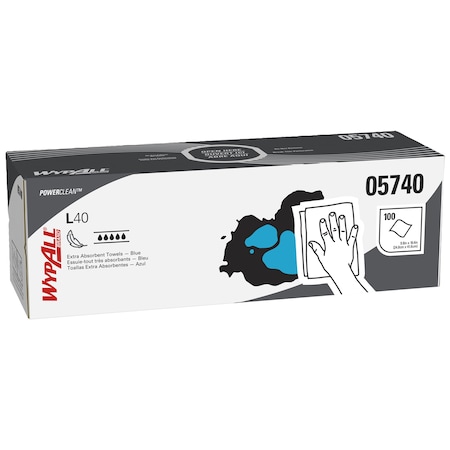 WypAll PowerClean L40 Extra Absorbent Towels (05740), Pop-Up Box, Limited Use Towels, Blue, PK9 MPN:05740