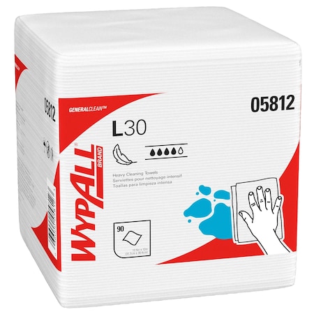 WypAll Dry Wipe, L30, 1/4 Fold, Moderate Absorbency, Good Wet Strength, White, 05812, 12 PK MPN:05812