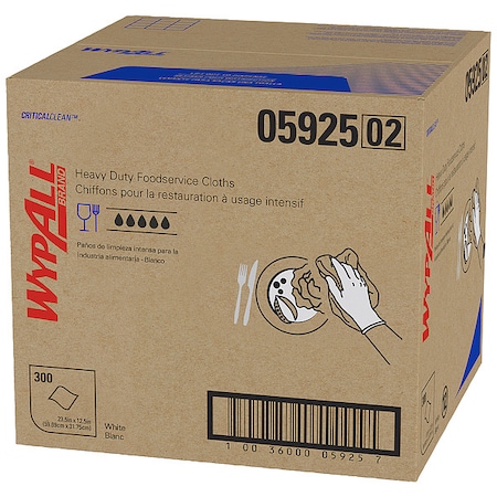 WypAll CriticalClean Foodservice Cloths (05925), Quarterfold Towels, White (300 Sheets/Box, 1 Box) MPN:05925