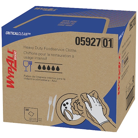 WypAll Critical Clean High Capacity Foodservice Cloths (05927), Quarterfold, Blue, 300 Sheets MPN:05927
