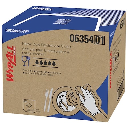 WypAll Critical Clean High Capacity Foodservice Cloths (06354), Quarterfold, Red, 1 Box, 300 Sheets MPN:06354