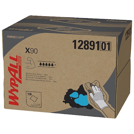 WypAll Power Clean X90 Ultra Duty Cloths (12891), Wipes BRAG BOX, Blue Denim, 1 Box / Case MPN:12891