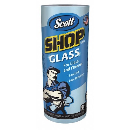 Shop Towels Glass, Blue Shop Towels for Glass and Mirrors, 90 Towels/Roll, 12 PK MPN:32896