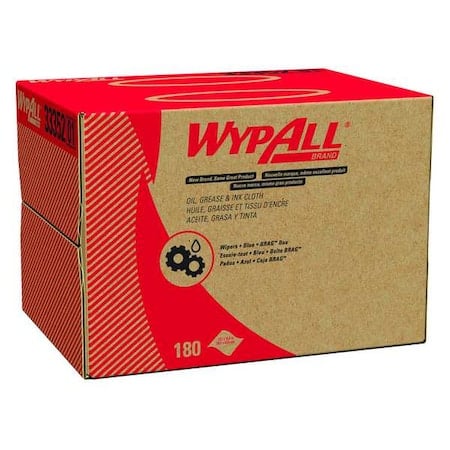 WypAll Oil, Grease & Ink Cloths (33352), Brag Box, Lint-Free, Blue (180 Sheets/Box, 1 Box/Case) MPN:33352