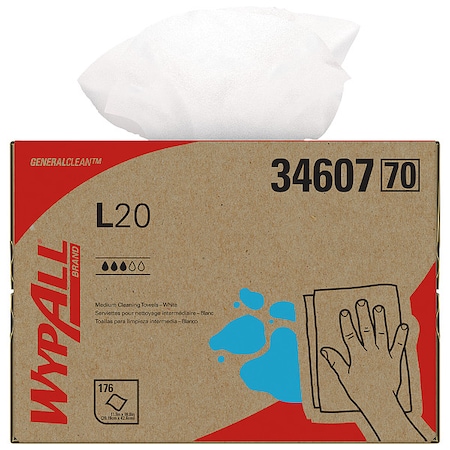WypAll General Clean L20 Medium Cleaning Cloths (34607), BRAG Box, White, 4-Ply, 1 Box of 176 Wipes MPN:34607