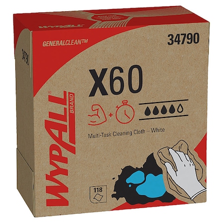 Wypall GeneralClean X60 Multi-Task Cleaning Cloths, 34790, Pop-Up Box, White MPN:34790