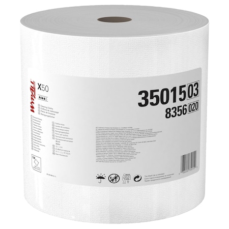 WypAll General Clean X50 Cleaning Cloths (35015), Strong For Extended Use, Jumbo Roll, White MPN:35015