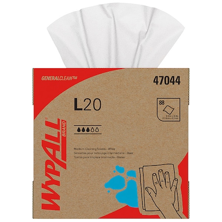 General Clean L20 Medium Cleaning Cloths, Pop-Up Box, White, 4-Ply, 88 Sheets/Box, 10 PK MPN:47044