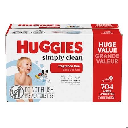 Baby Wipes, Simply Clean, Fragrance-Free, 7.7 in x 6.6 in Wipe, Soft Pack, 11 PK MPN:53611
