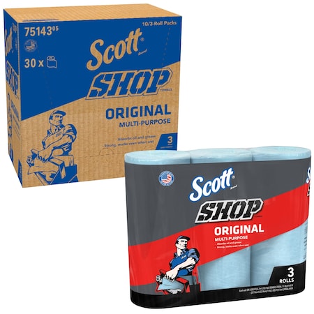 Shop Towels Original, Blue, 55 Towels/Roll, 30 Rolls/Case 10 Bundles of 3 Rolls MPN:75143