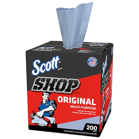 Scott Shop Towels Original (75190), Blue, Pop-Up Dispenser Box (200 Towels/Box), 8PK MPN:75190