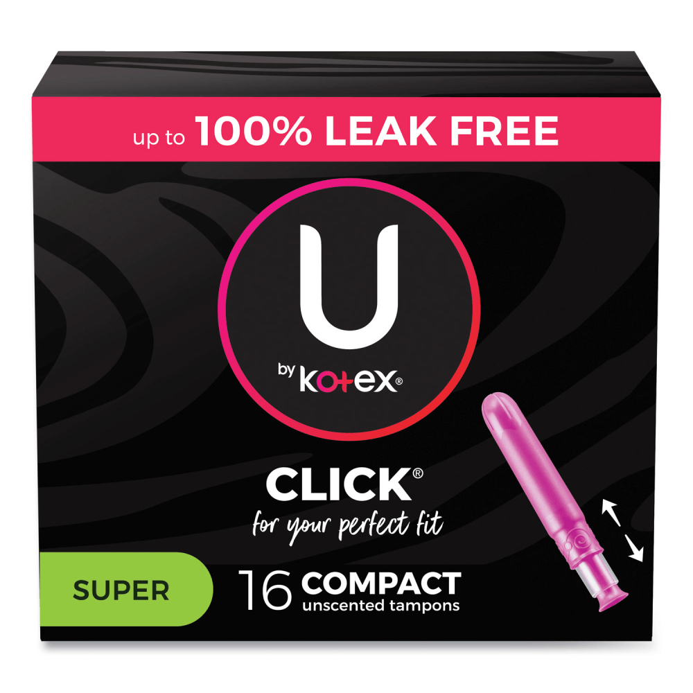 Kotex U by Kotex Click Compact Tampons, Super Absorbency, 16/Pack, 8 Packs/Carton MPN:51581