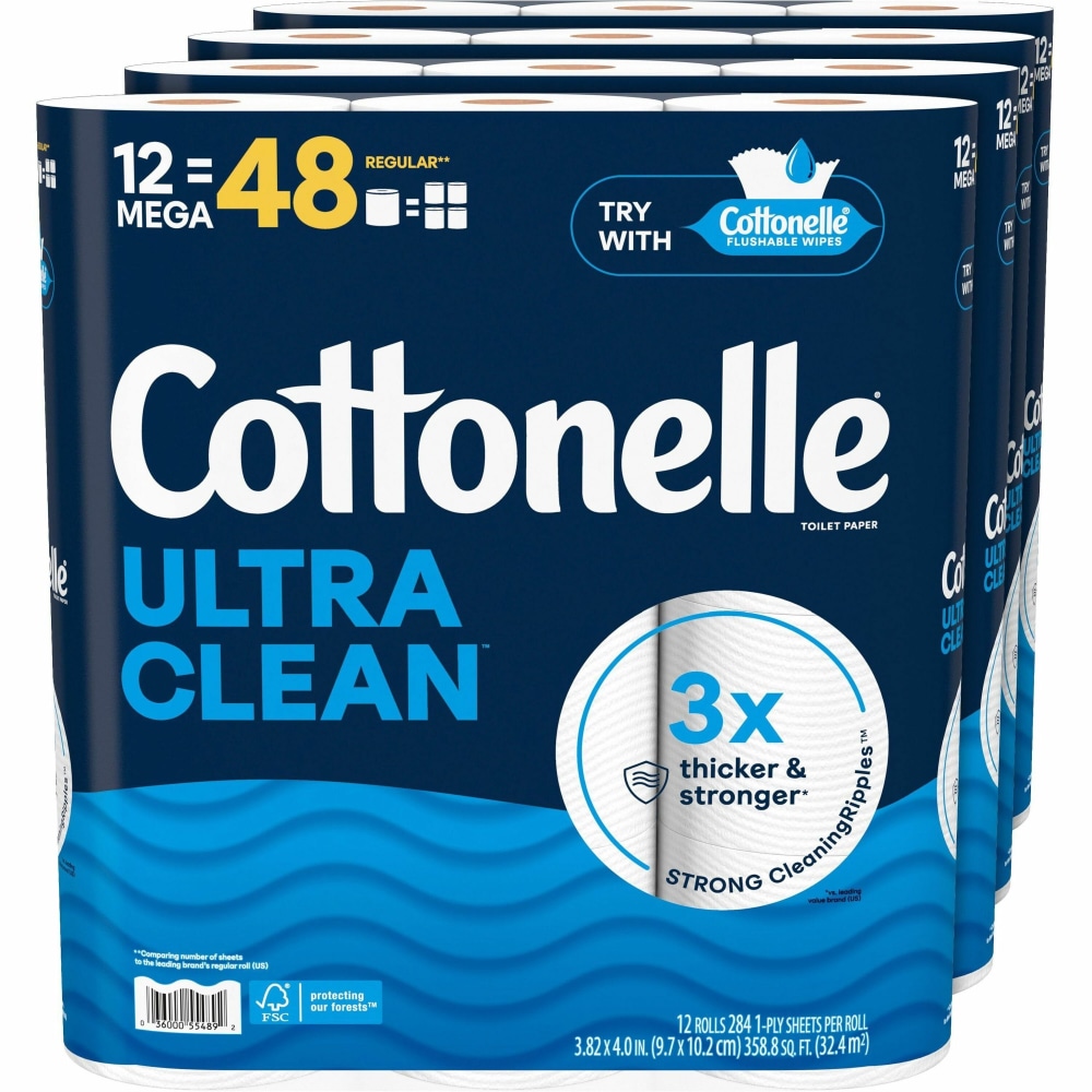 Cottonelle Ultra Clean Toilet Paper - 1 Ply - 248 Sheets/Roll - White - Paper, FiberPack - 12/Pack - 4 / Carton MPN:55489CT