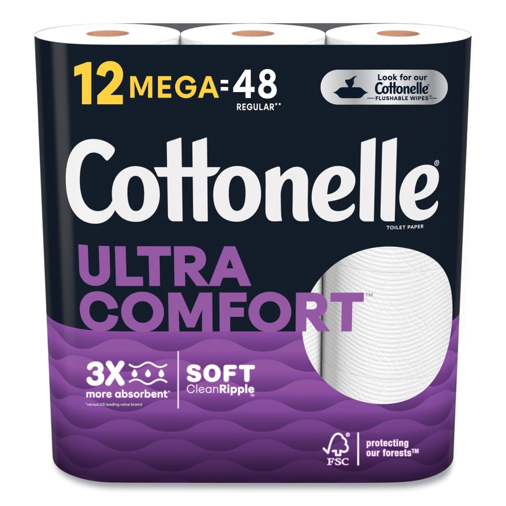 Cottonelle Ultra ComfortCare Toilet Paper, Soft Tissue, Mega Rolls, Septic Safe, 2-Ply, White, 284/Roll, 12 Rolls/Pack, 48 Rolls/Carton MPN:55494