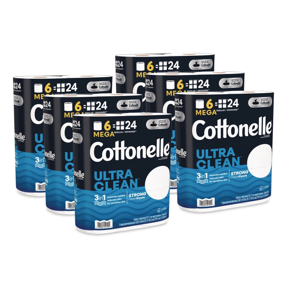Cottonelle Ultra CleanCare Toilet Paper, Strong Tissue, Mega Rolls, Septic Safe, 1-Ply, White, 284/Roll, 6 Rolls/Pack, 36 Rolls/Carton MPN:55699