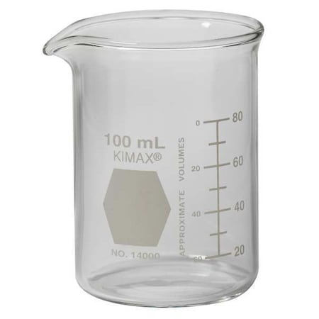 Beaker, Borosilicate Glass, Low Form, 100 mL / 3.38 fl oz Capacity, A Type I, 48 PK MPN:14000-100