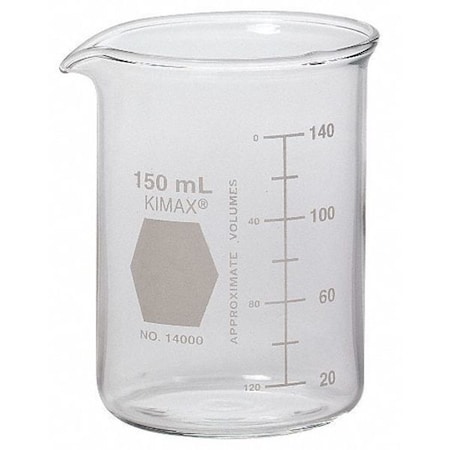Beaker, Borosilicate Glass, Low Form, 150 mL / 5.07 fl oz Capacity, A Type I, 48 PK MPN:14000-150
