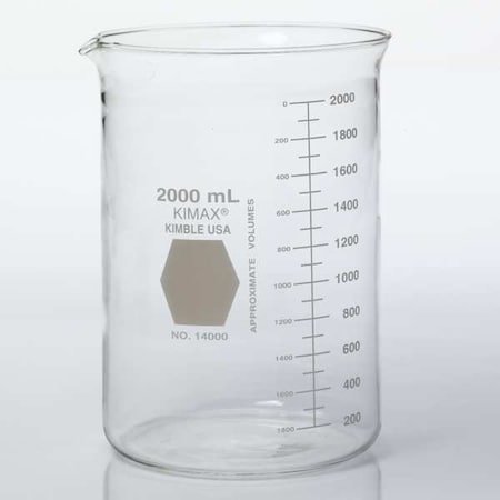 Beaker, Borosilicate Glass, Low Form, 2 L / 67.62 fl oz Capacity, A Type I, 8 PK MPN:14000-2000