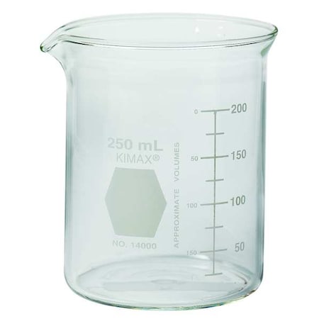 Beaker, Borosilicate Glass, Low Form, 250 mL / 8.45 fl oz Capacity, A Type I, 48 PK MPN:14000-250