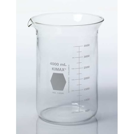 Beaker, Borosilicate Glass, Low Form, 4 L / 1.06 gal Capacity, A Type I, 6 PK MPN:14000-4000